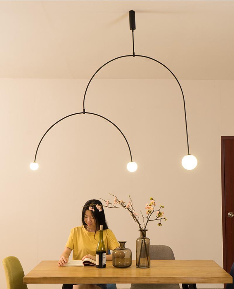 Modern Gold Metal Arc Chandelier – Globe Pendants