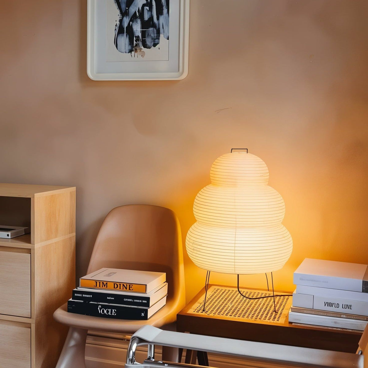 Japandi White Paper Table Lamp – Lantern Shade
