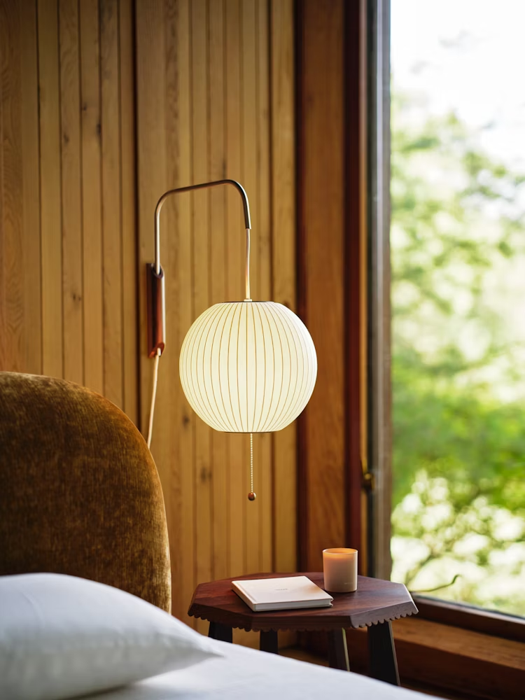 Mid-Century Walnut Bubble Sconce – Swivel Plug-In