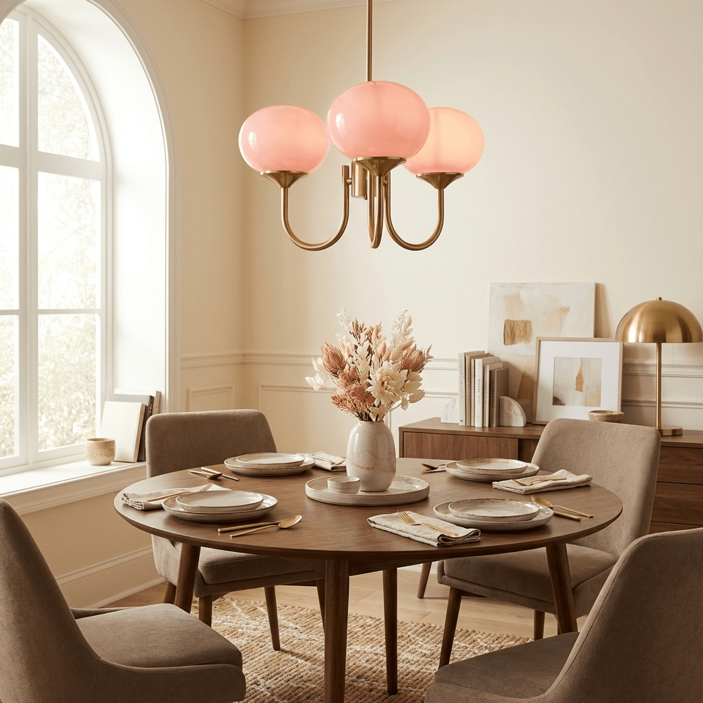 Mid-Century Copper Glass Chandelier – 3 or 5 Globe