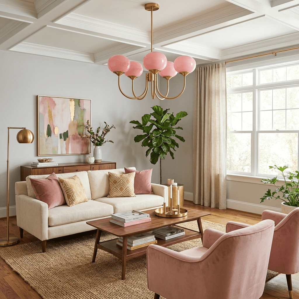 Mid-Century Copper Glass Chandelier – 3 or 5 Globe