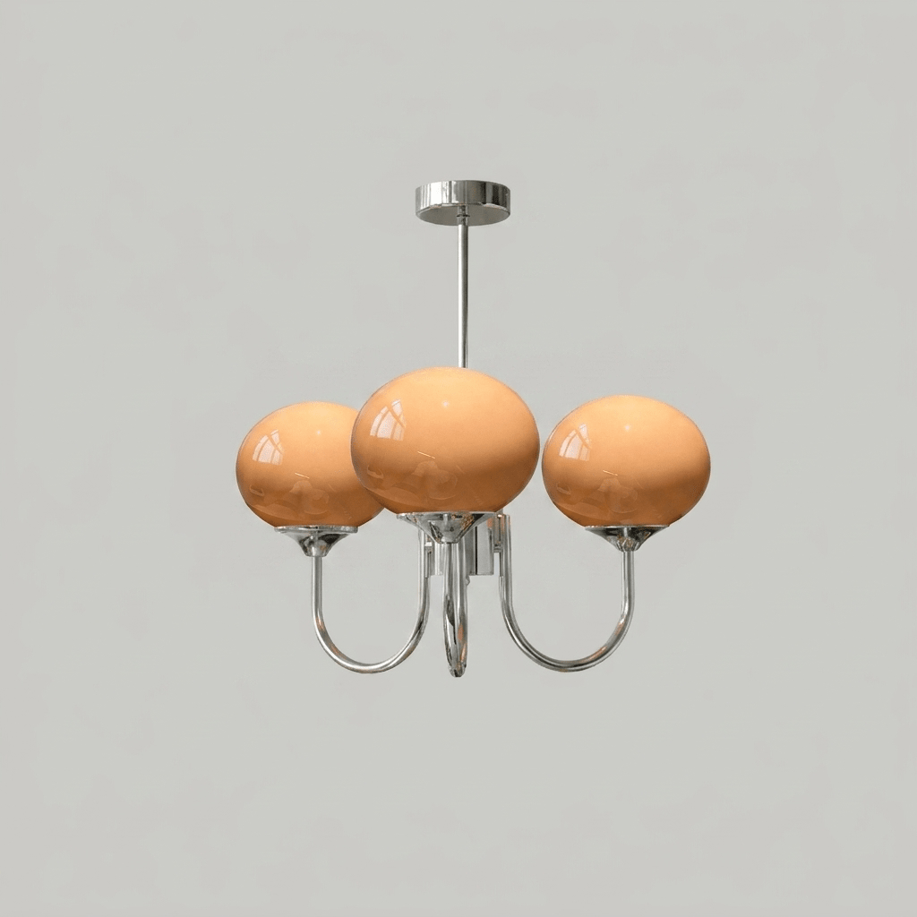 Mid-Century Copper Glass Chandelier – 3 or 5 Globe