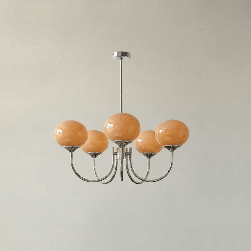 Mid-Century Copper Glass Chandelier – 3 or 5 Globe