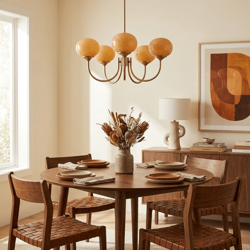 Mid-Century Copper Glass Chandelier – 3 or 5 Globe