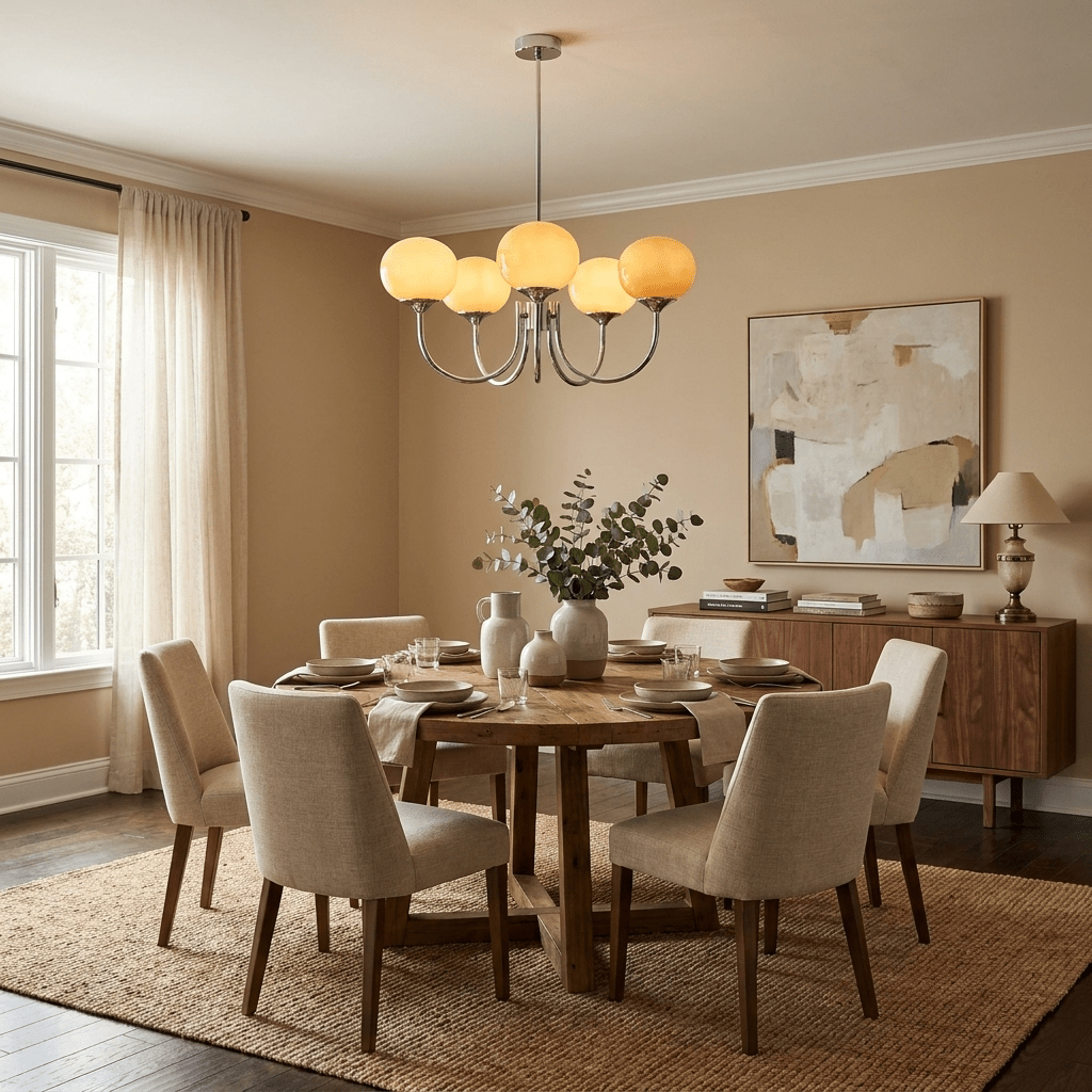 Mid-Century Copper Glass Chandelier – 3 or 5 Globe