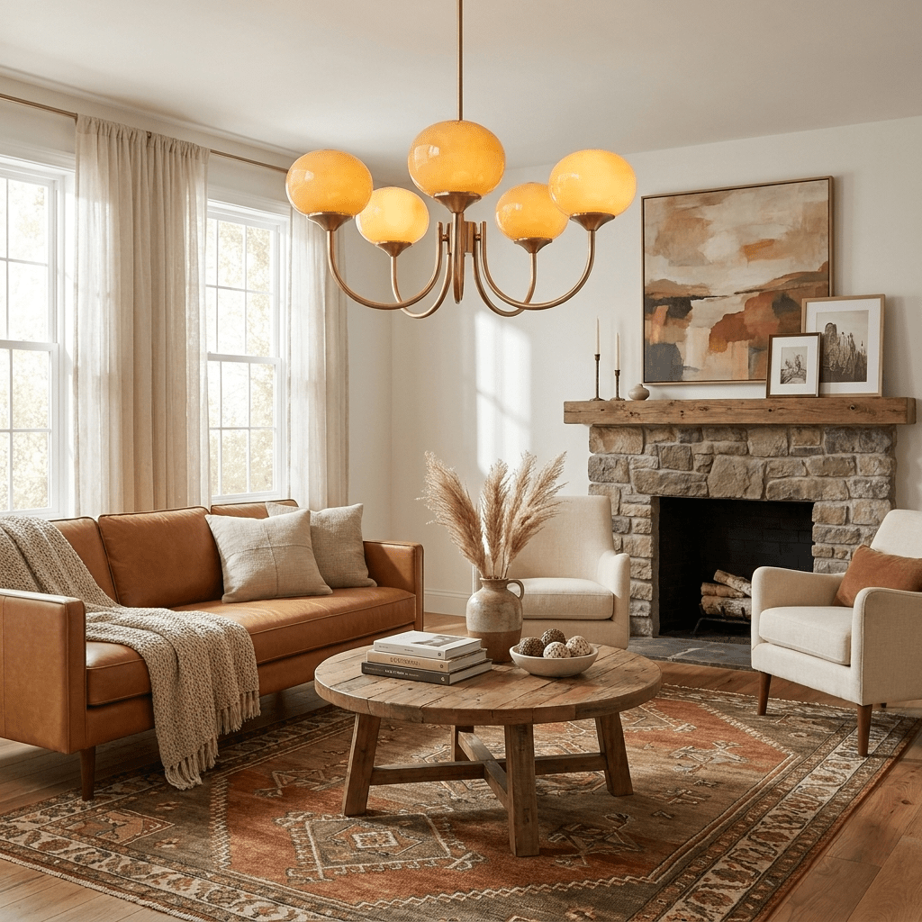 Mid-Century Copper Glass Chandelier – 3 or 5 Globe