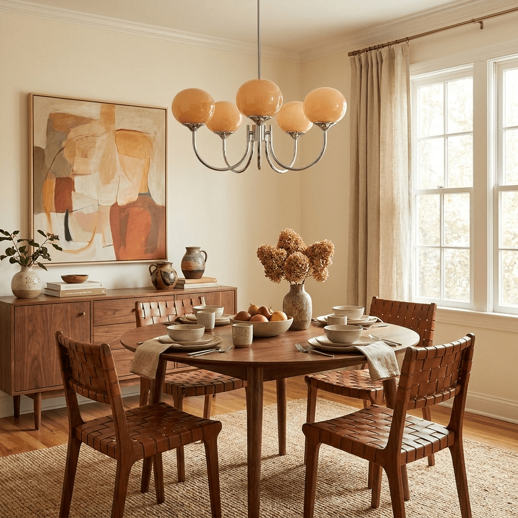 Mid-Century Copper Glass Chandelier – 3 or 5 Globe