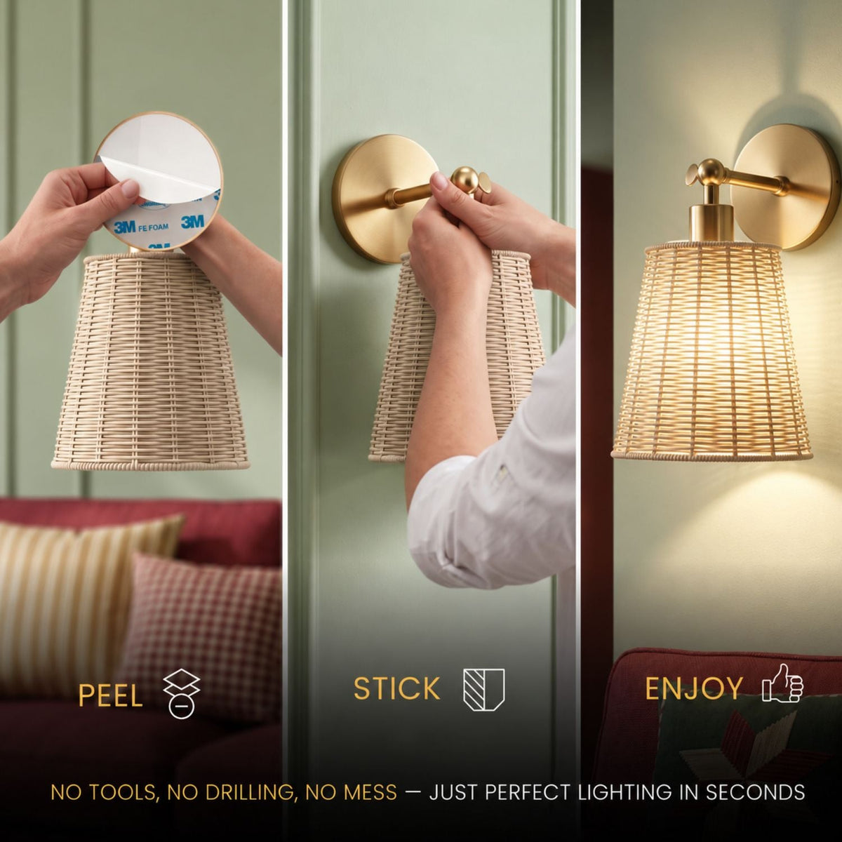 Wireless Adhesive Wall Sconce – Compact Lamp for Hallway (2 pack)