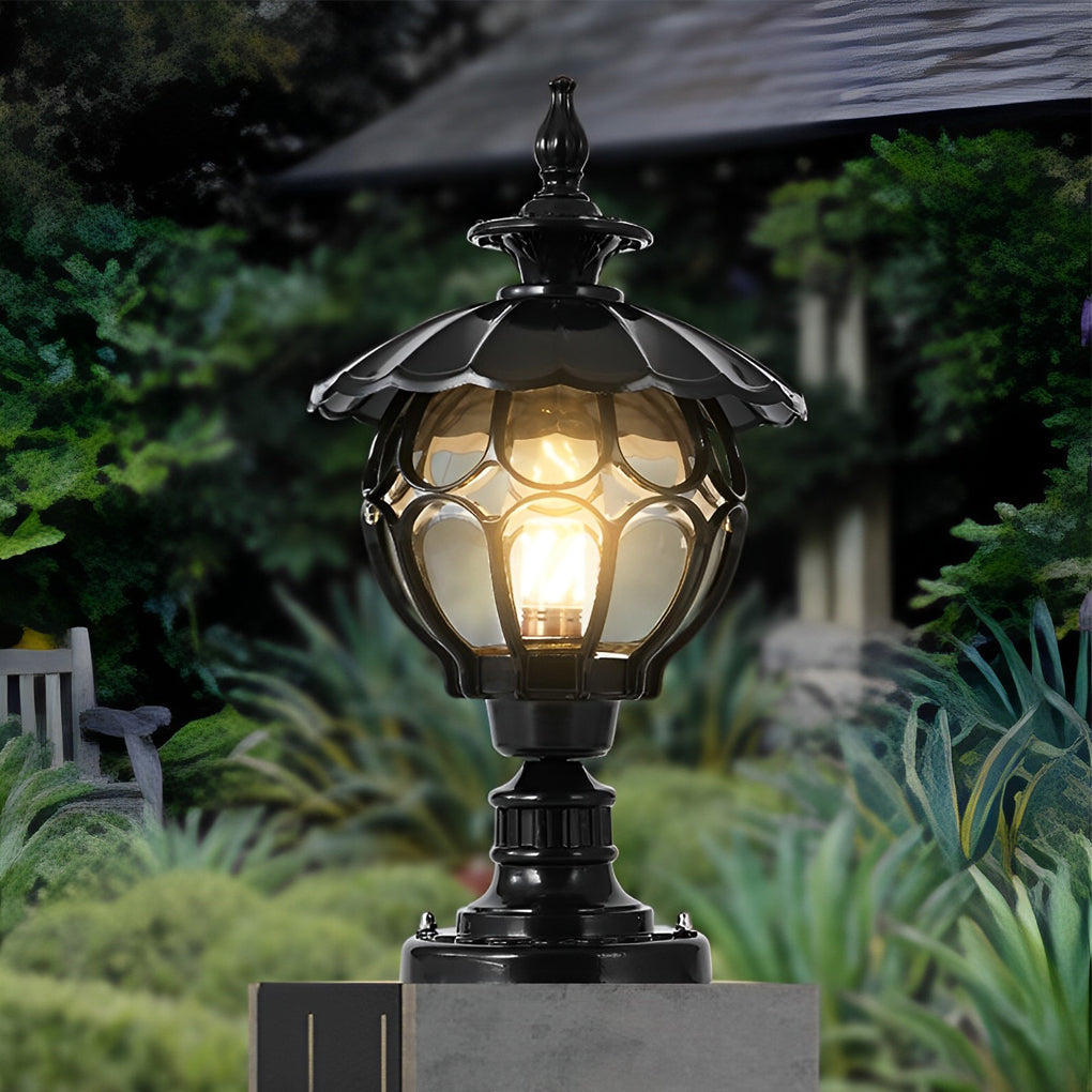 Retro Glass Pillar Light – Floral Solar for Gates