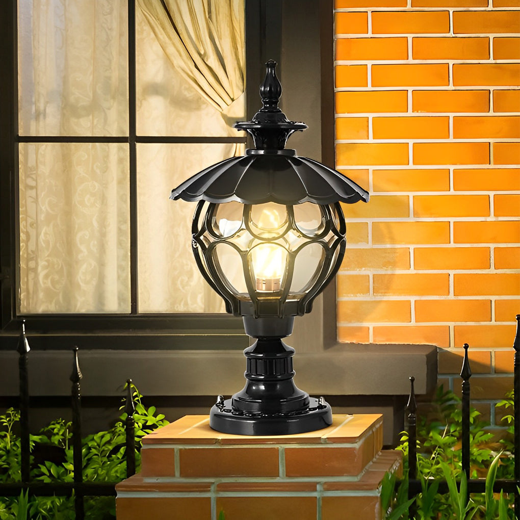 Retro Glass Pillar Light – Floral Solar for Gates