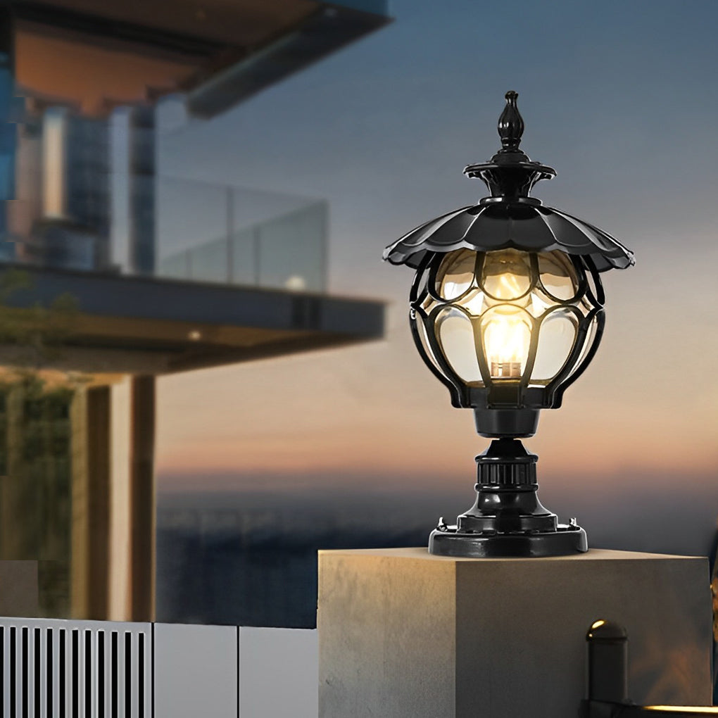Retro Glass Pillar Light – Floral Solar for Gates