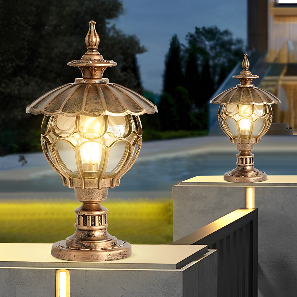 Retro Glass Pillar Light – Floral Solar for Gates
