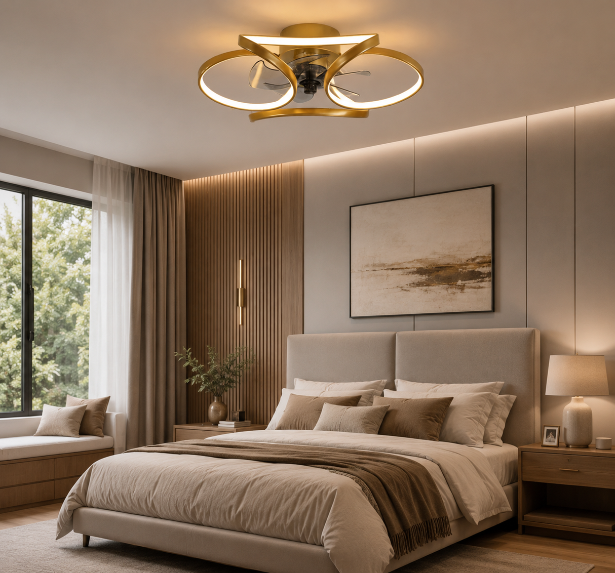Fenoss Flower Ceiling Fan with Light Modern Flush Mount LED Ceiling Fan with Remote