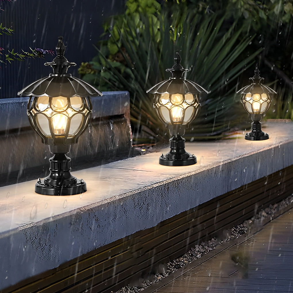 Retro Glass Pillar Light – Floral Solar for Gates