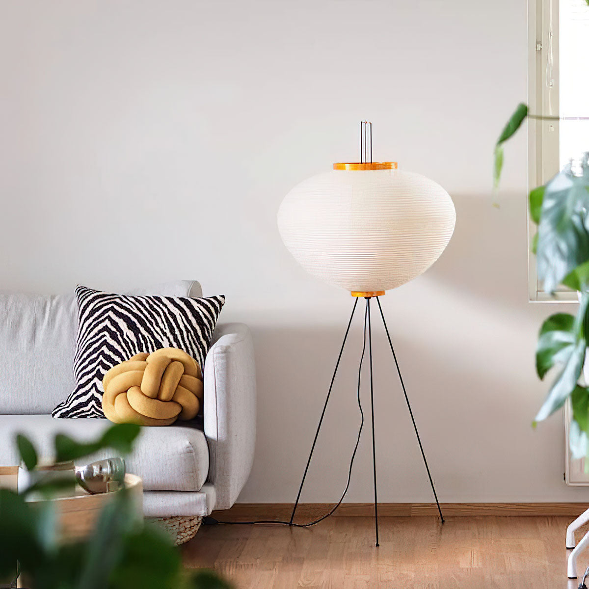 Japandi White Rice Paper Floor Lamp – Bamboo Rib