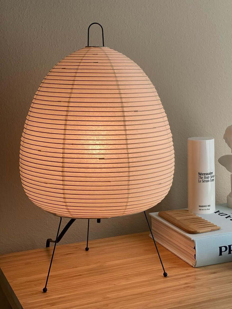 Japandi White Paper Table Lamp – Lantern Shade