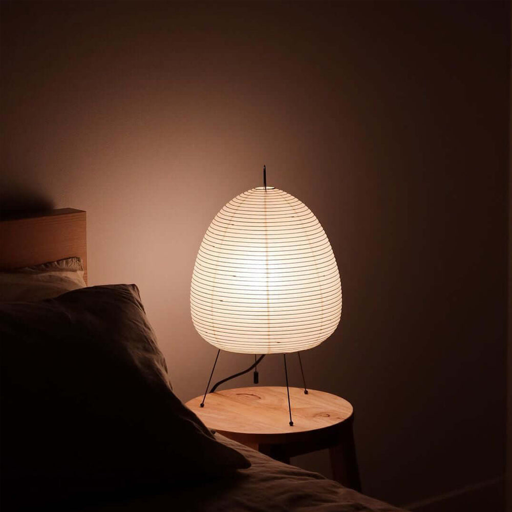 Japandi White Paper Table Lamp – Lantern Shade