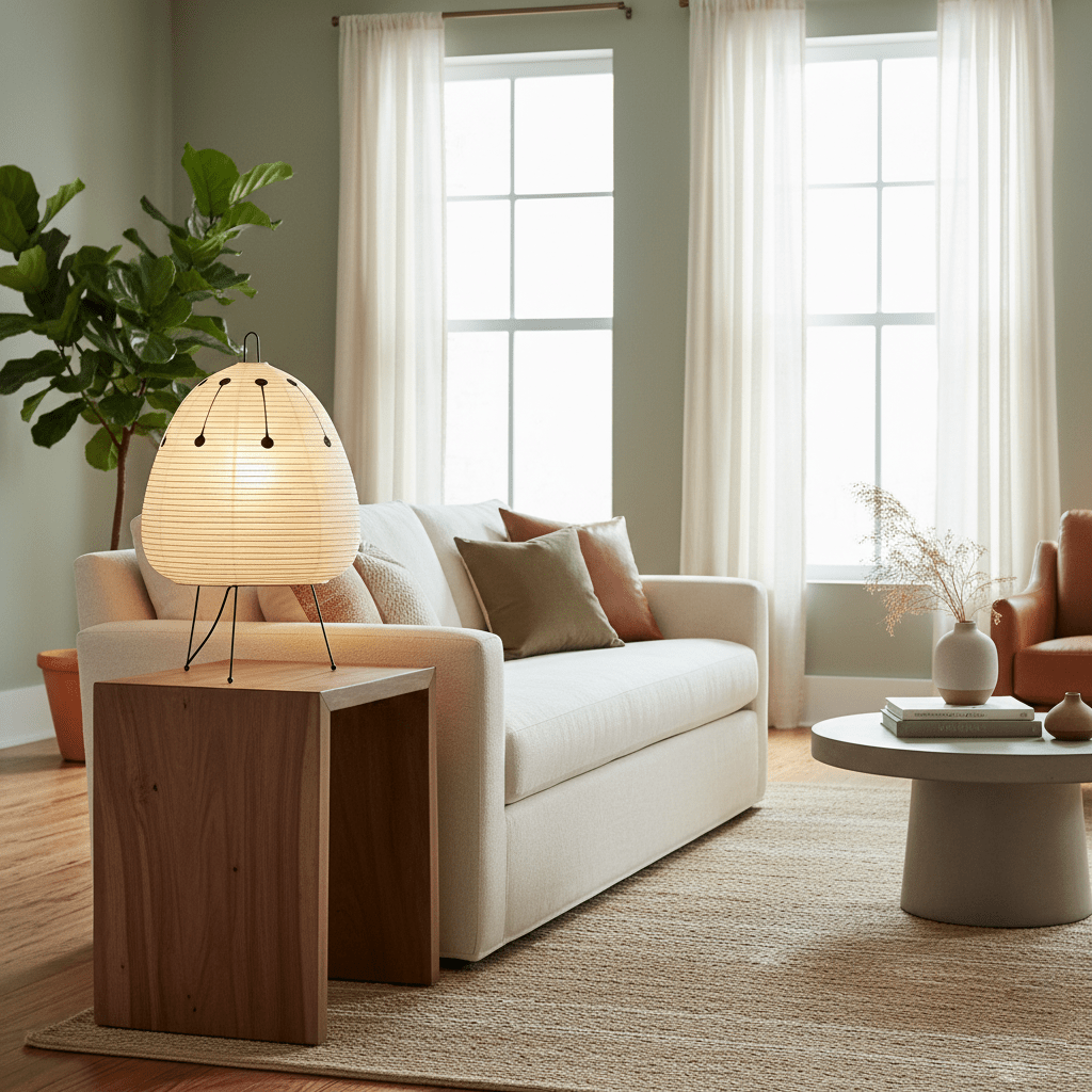 Japandi White Paper Table Lamp – Lantern Shade