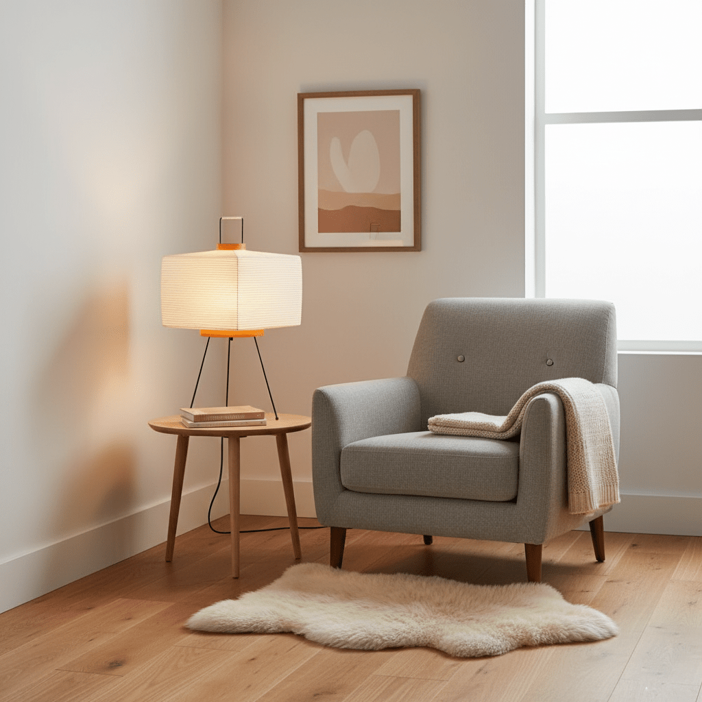 Japandi White Paper Table Lamp – Lantern Shade