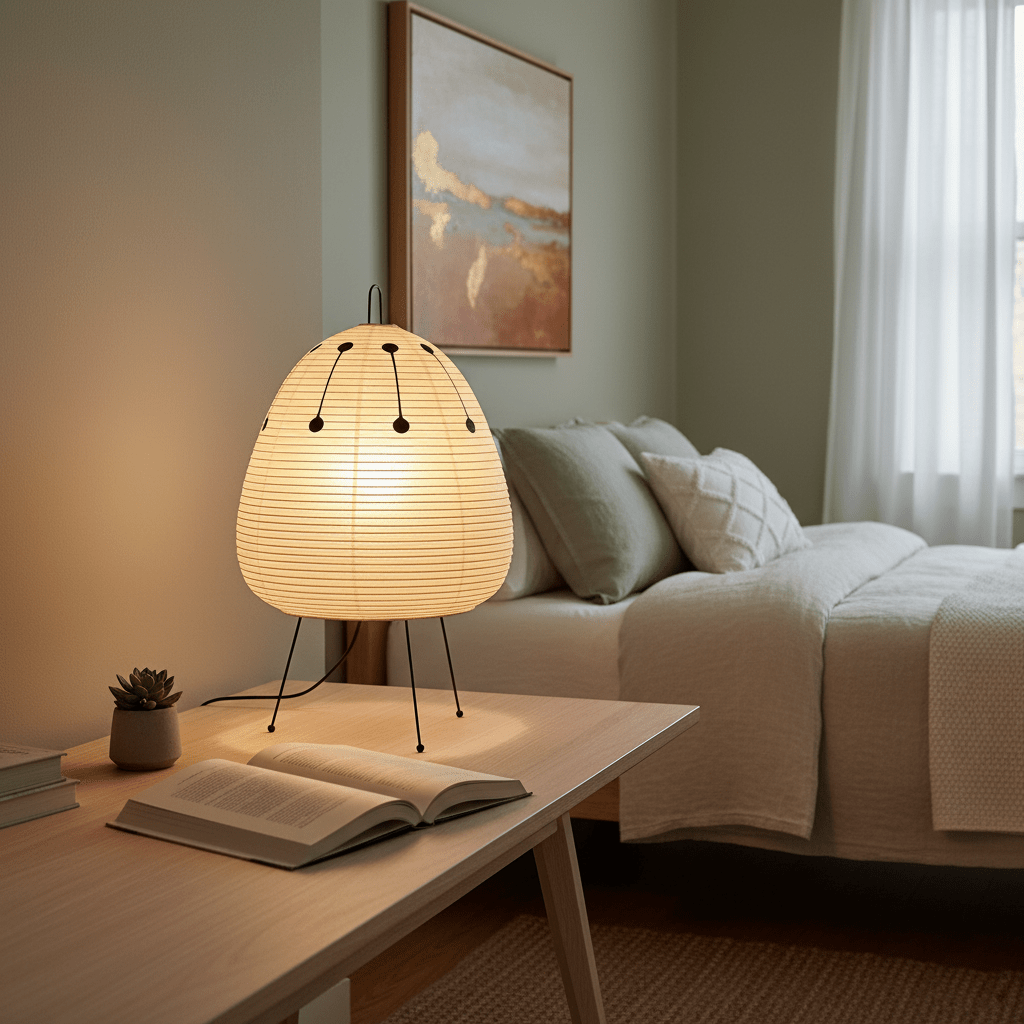 Japandi White Paper Table Lamp – Lantern Shade