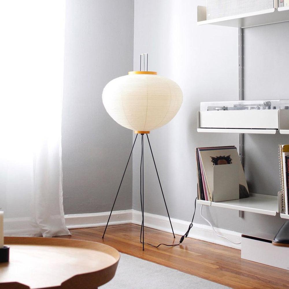 Japandi White Rice Paper Floor Lamp – Bamboo Rib
