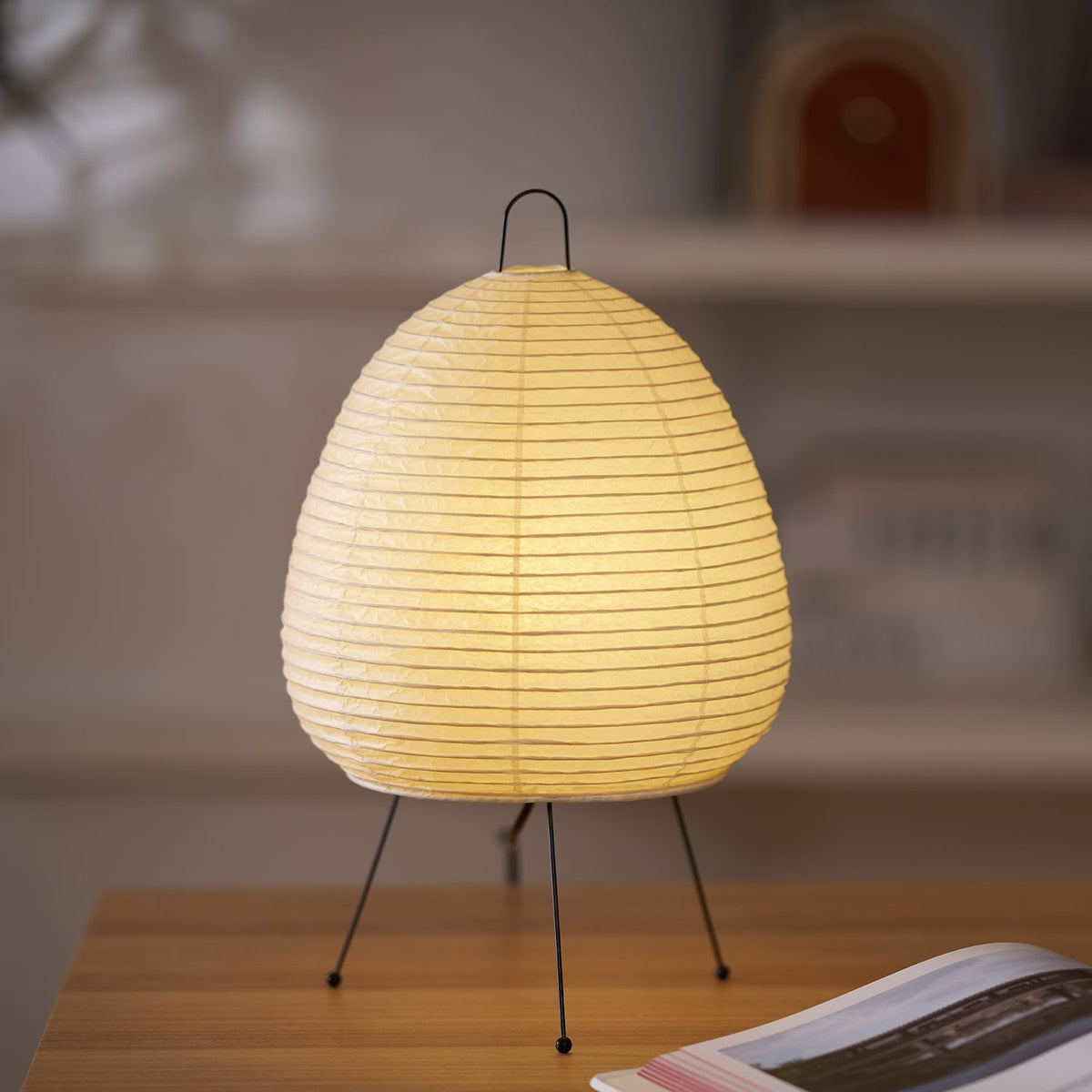 Japandi White Paper Table Lamp – Lantern Shade