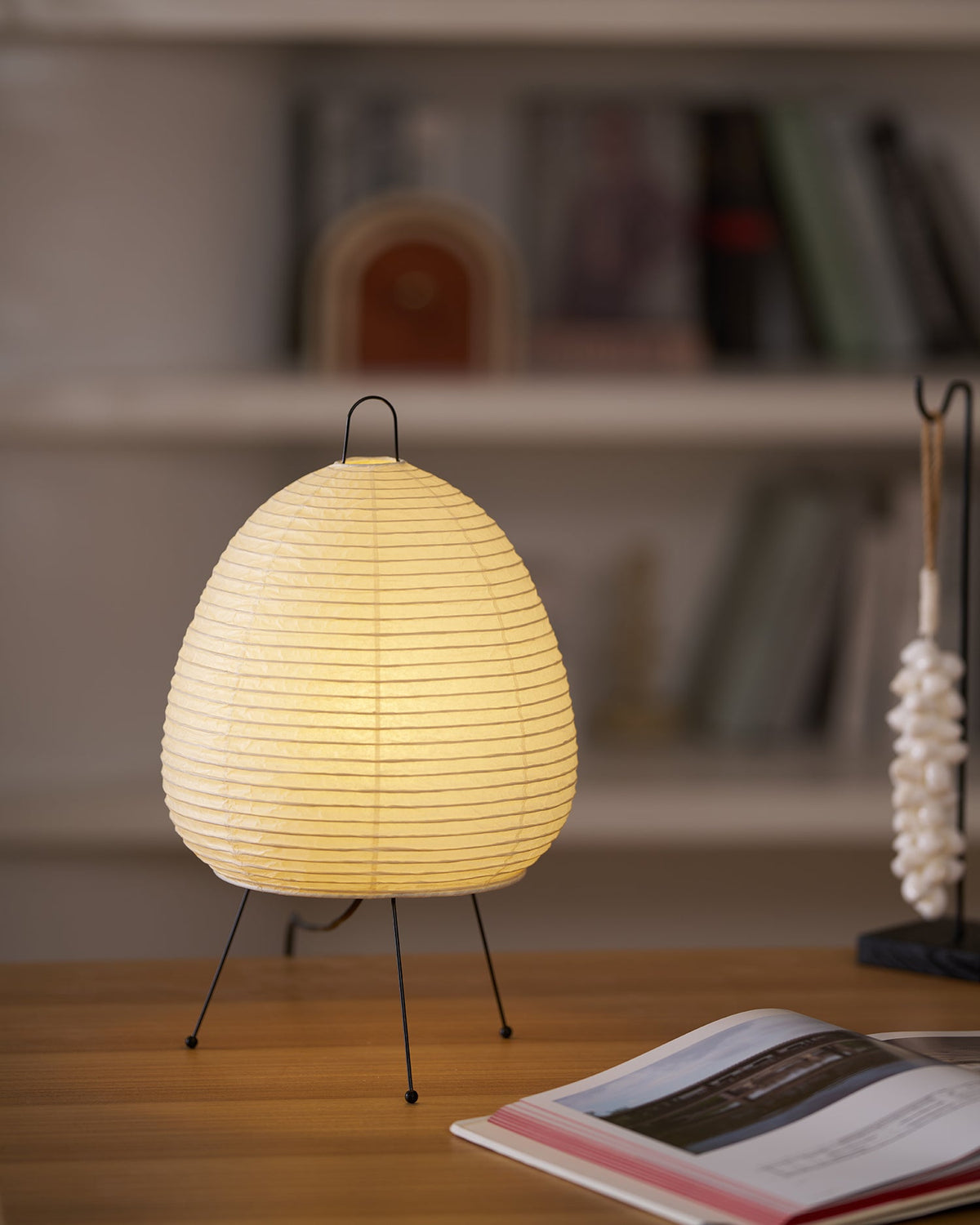 Japandi White Paper Table Lamp – Lantern Shade
