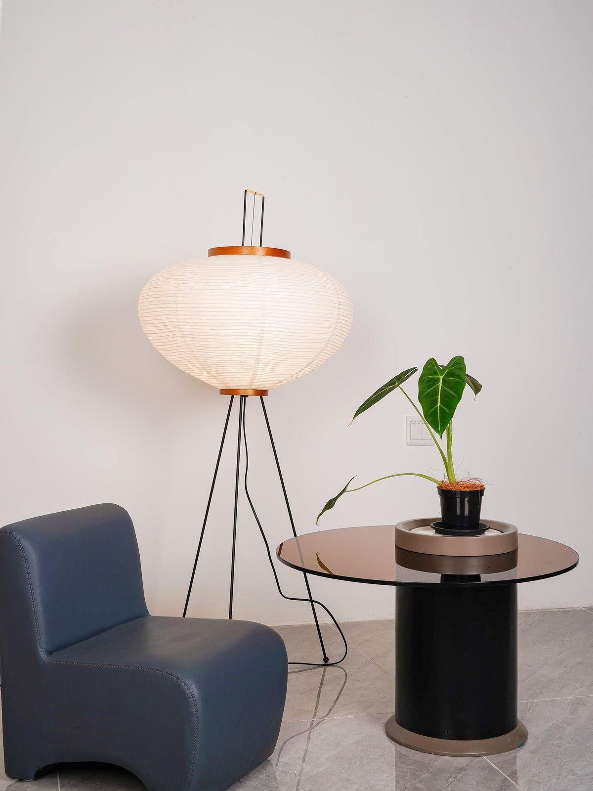 Japandi White Rice Paper Floor Lamp – Bamboo Rib