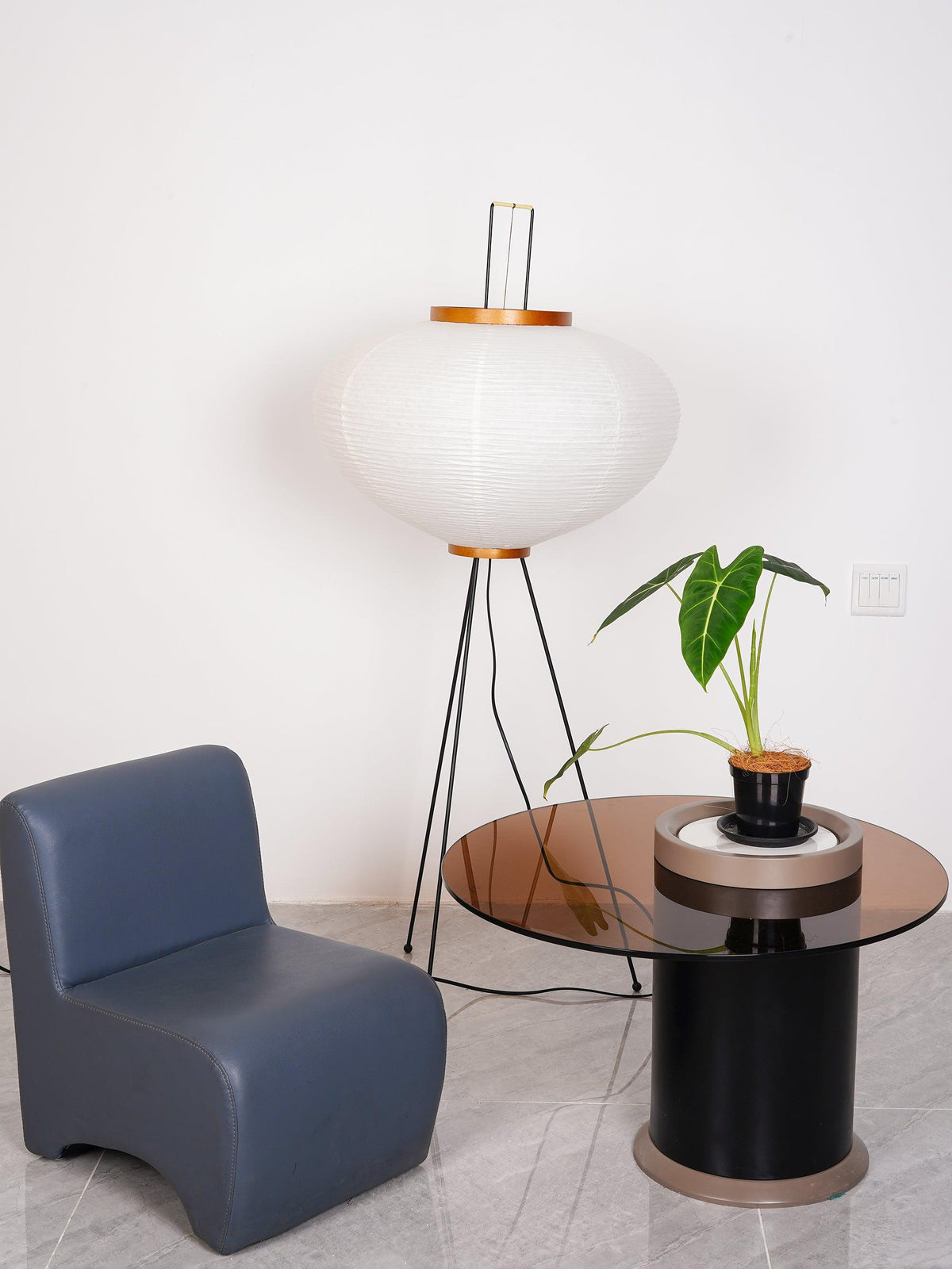 Japandi White Rice Paper Floor Lamp – Bamboo Rib