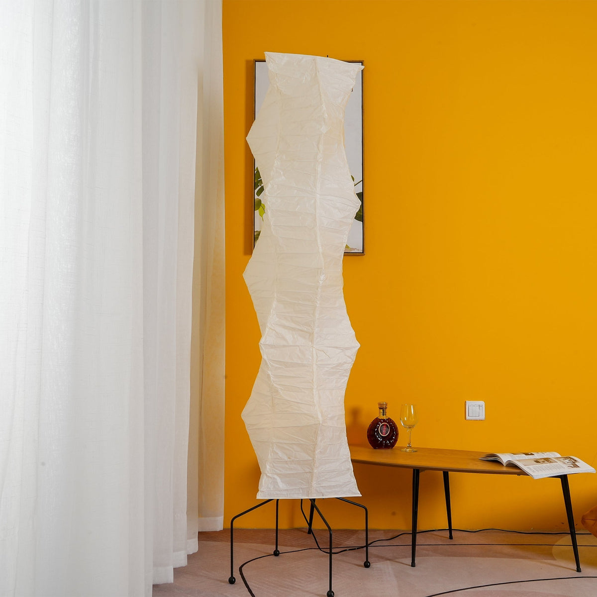 Japandi White Rice Paper Floor Lamp – Bamboo Rib