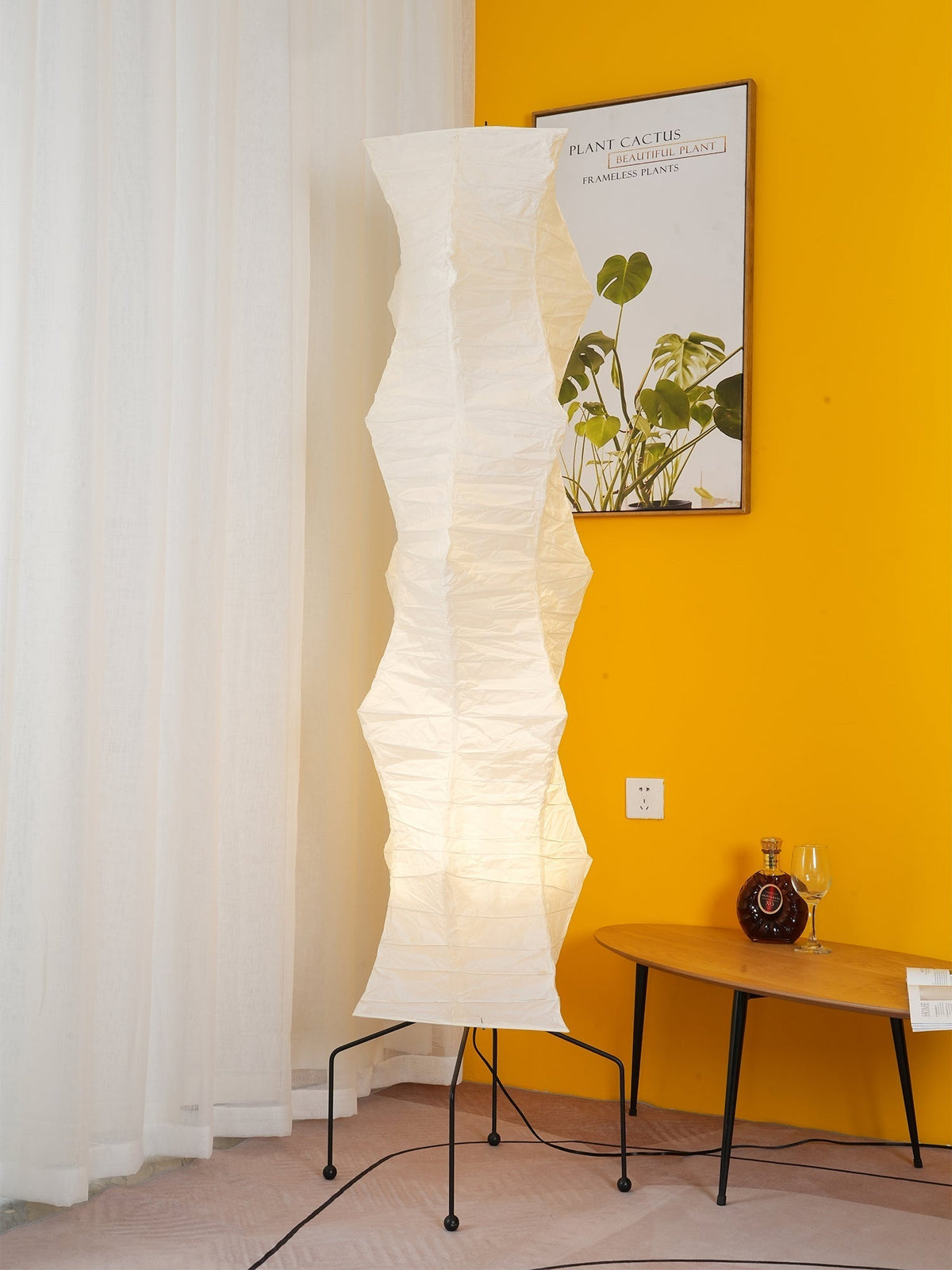 Japandi White Rice Paper Floor Lamp – Bamboo Rib