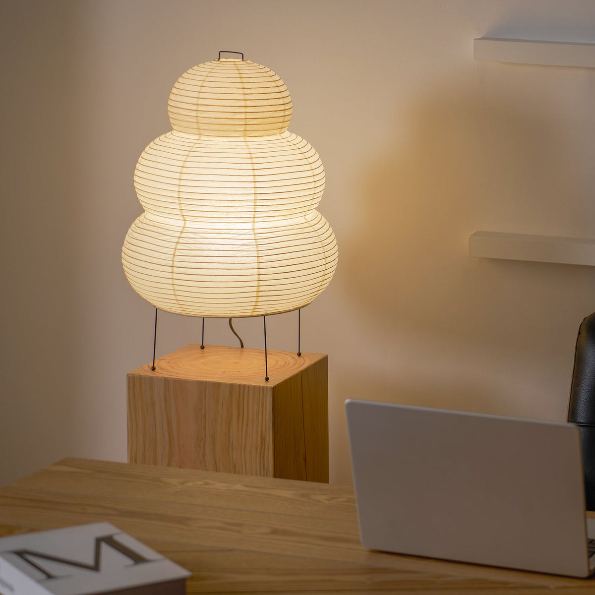 Japandi White Paper Table Lamp – Lantern Shade