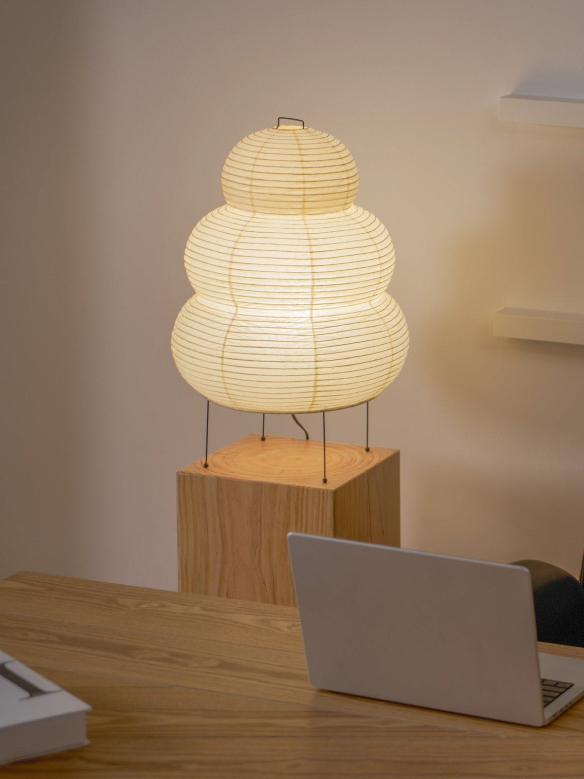 Japandi White Paper Table Lamp – Lantern Shade