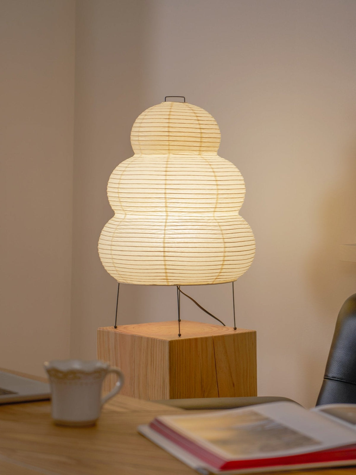 Japandi White Paper Table Lamp – Lantern Shade