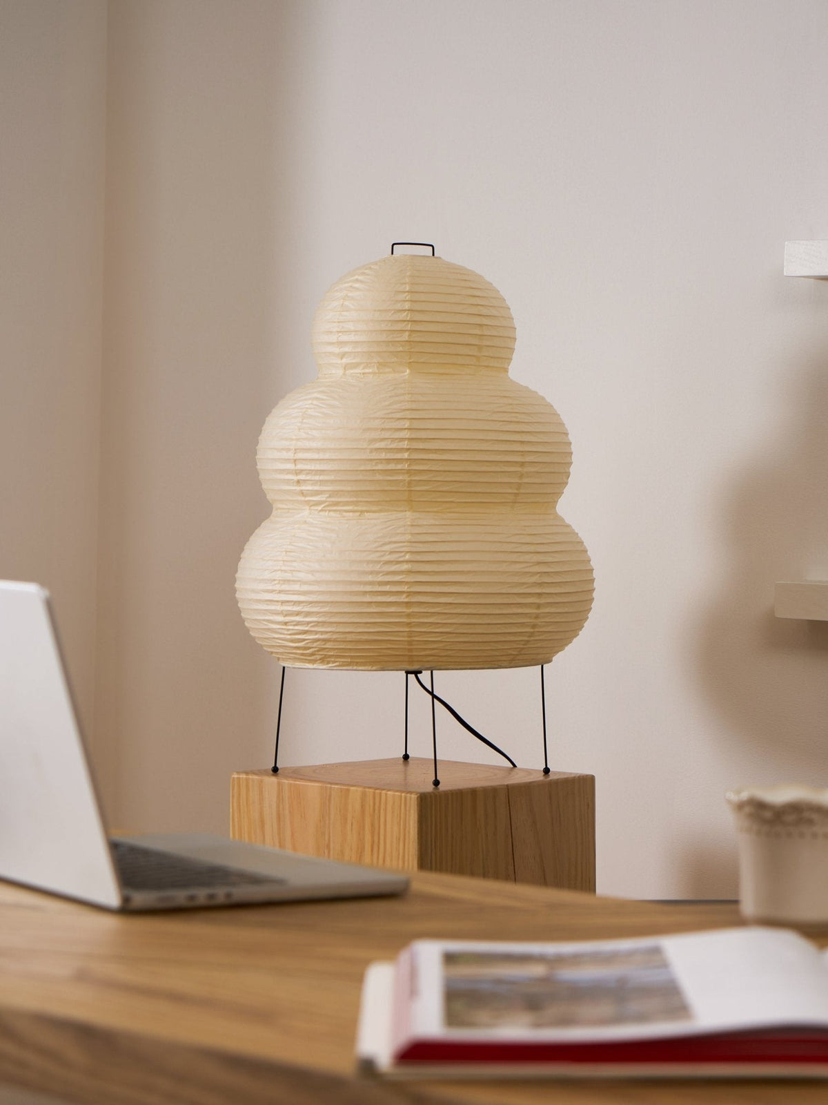 Japandi White Paper Table Lamp – Lantern Shade