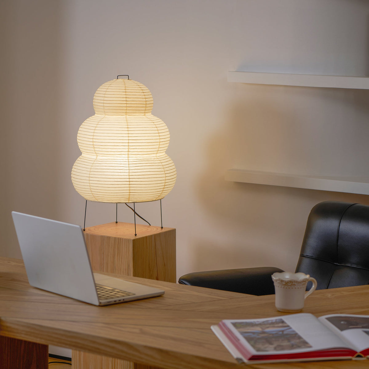 Japandi White Paper Table Lamp – Lantern Shade
