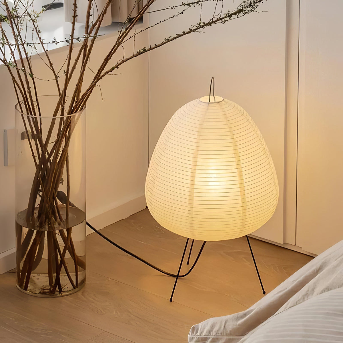 Japandi White Paper Table Lamp – Lantern Shade