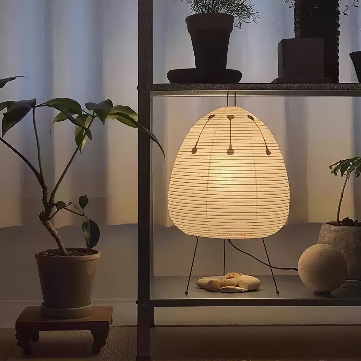Japandi White Paper Table Lamp – Lantern Shade