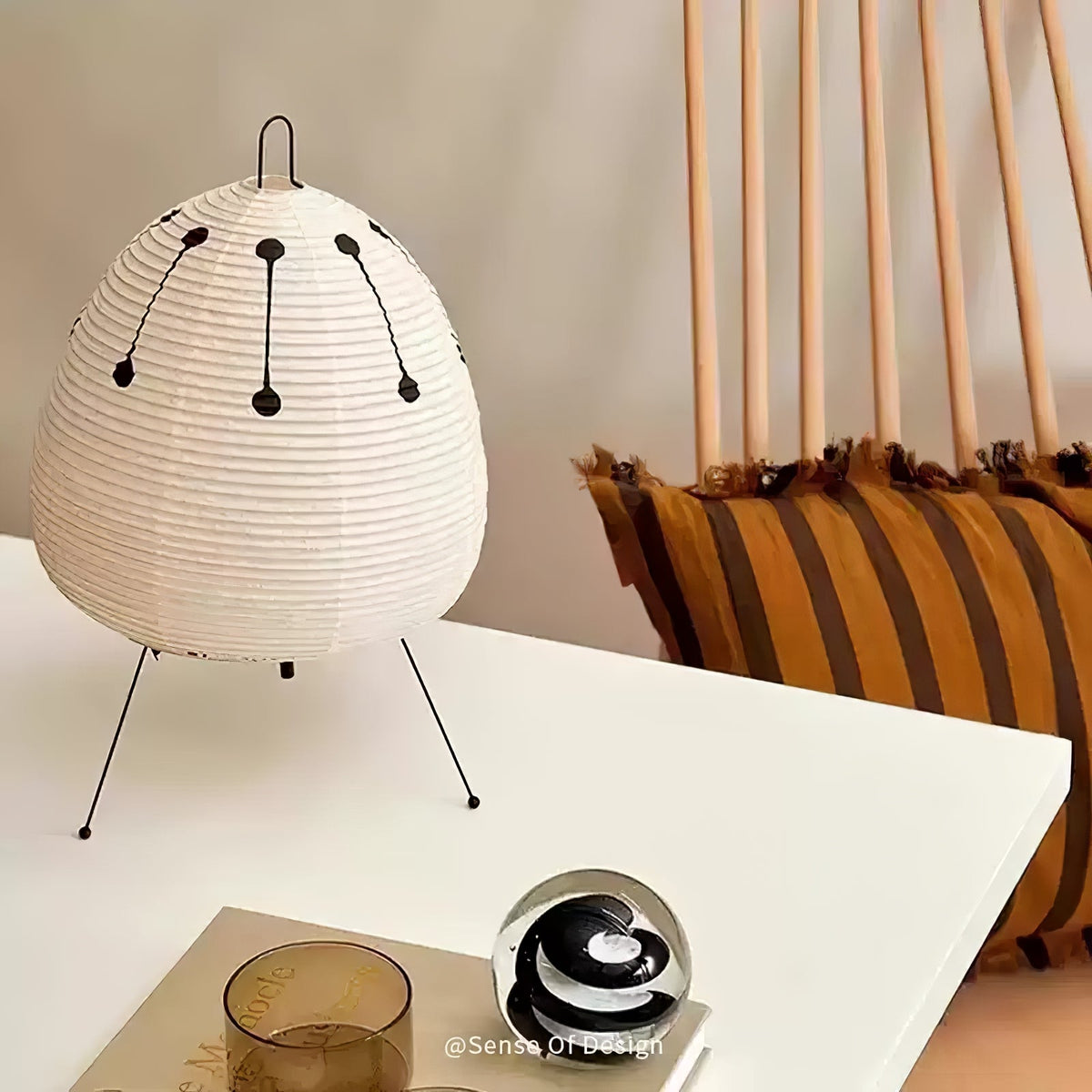 Japandi White Paper Table Lamp – Lantern Shade
