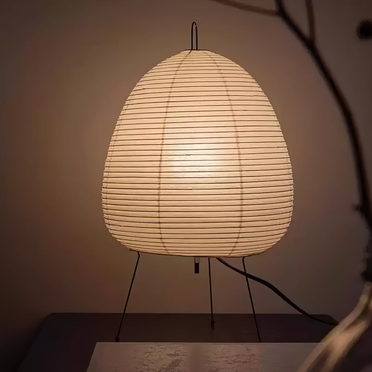 Japandi White Paper Table Lamp – Lantern Shade