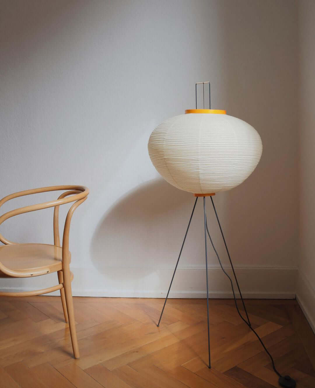 Japandi White Rice Paper Floor Lamp – Bamboo Rib