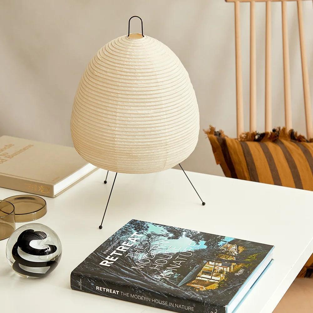 Japandi White Paper Table Lamp – Lantern Shade