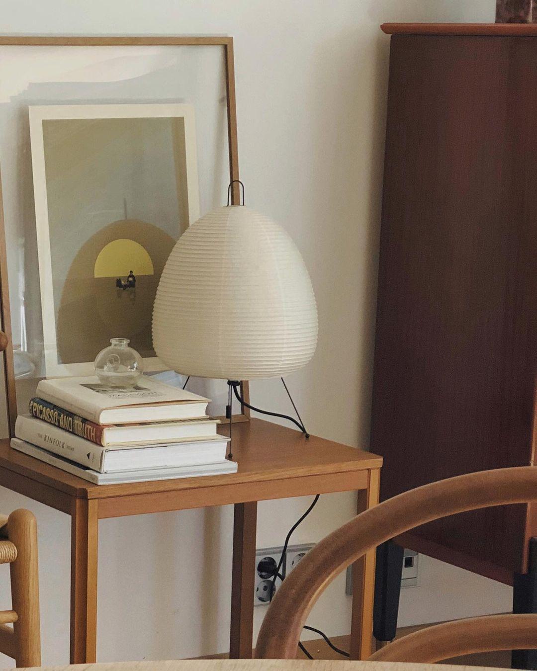 Japandi White Paper Table Lamp – Lantern Shade