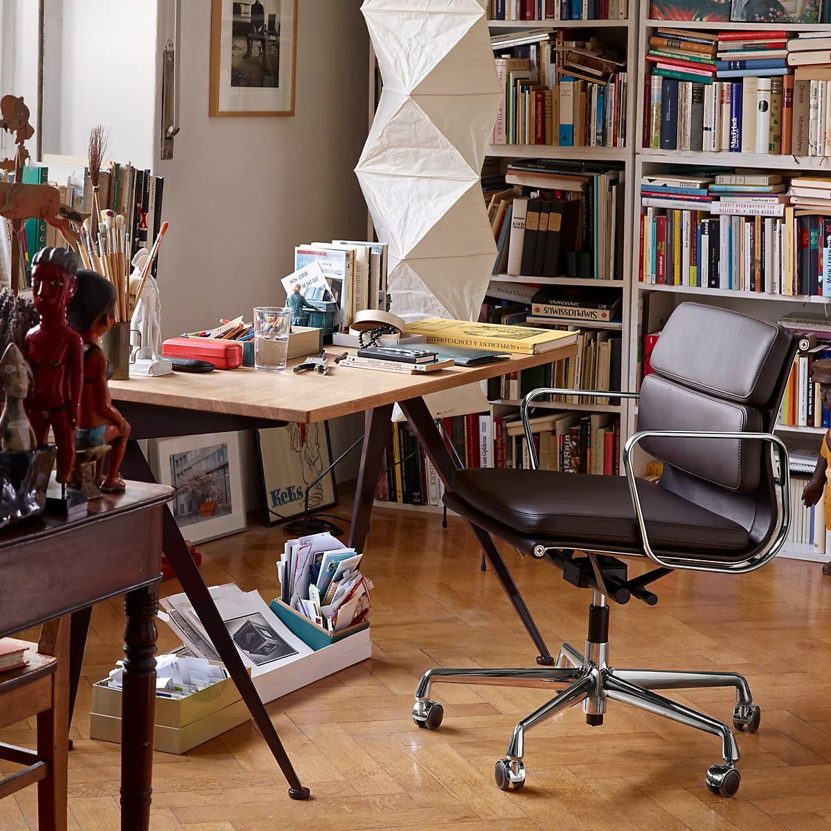 Japandi White Rice Paper Floor Lamp – Bamboo Rib