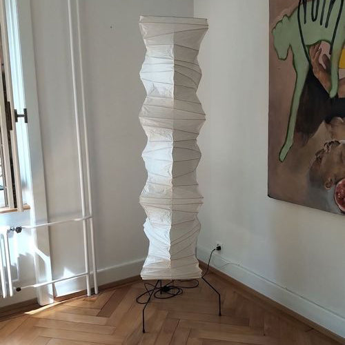Japandi White Rice Paper Floor Lamp – Bamboo Rib