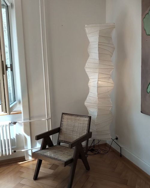 Japandi White Rice Paper Floor Lamp – Bamboo Rib