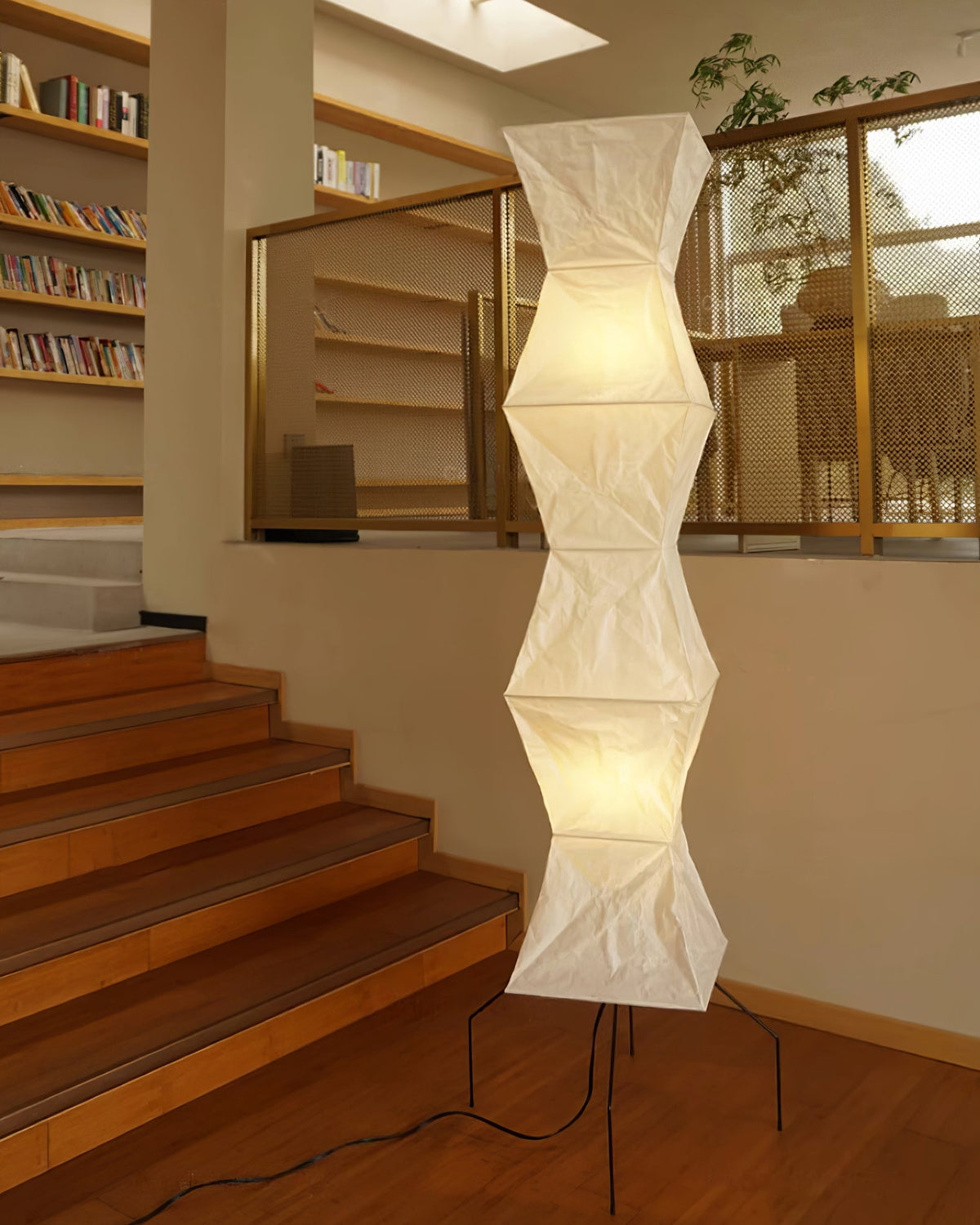 Japandi White Rice Paper Floor Lamp – Bamboo Rib