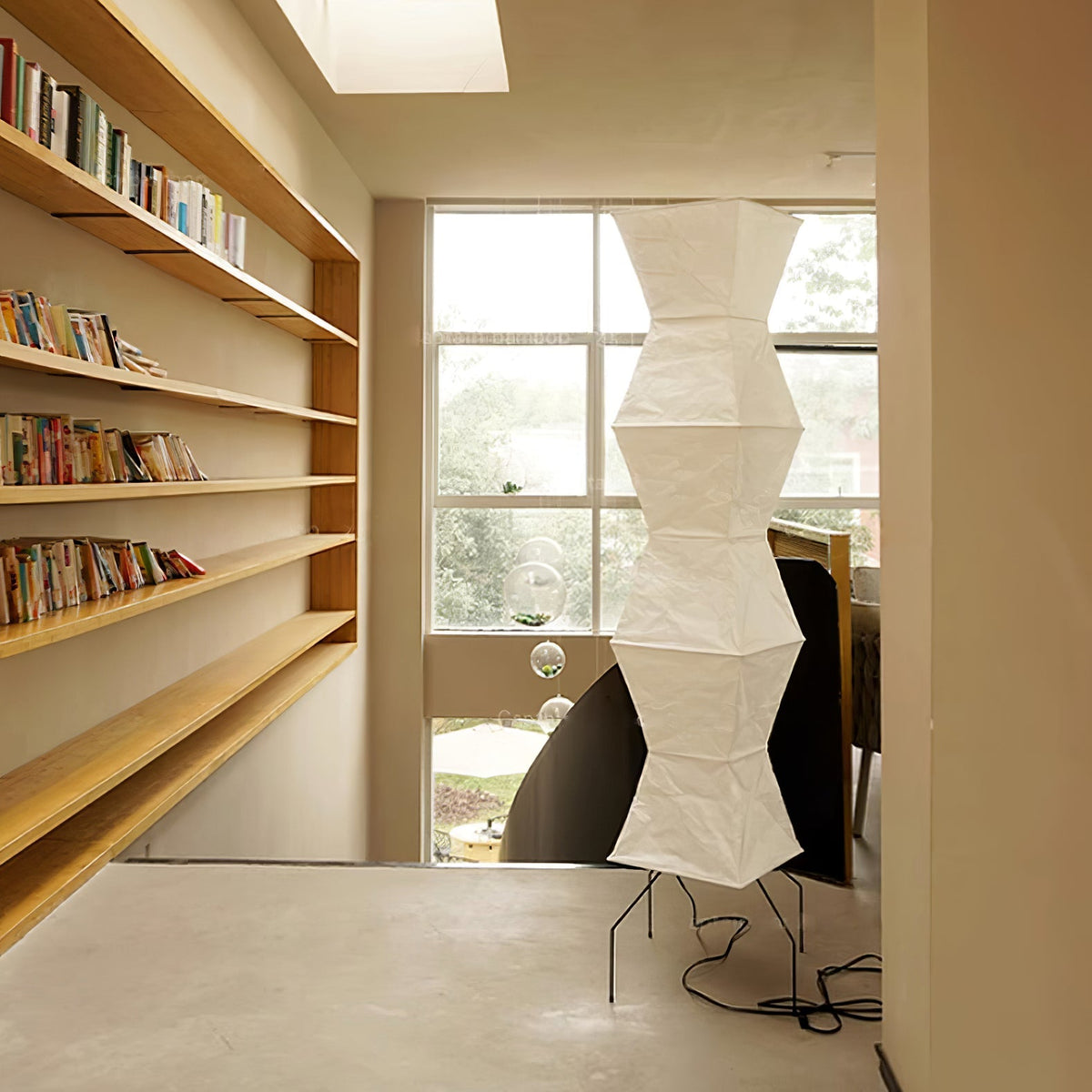Japandi White Rice Paper Floor Lamp – Bamboo Rib