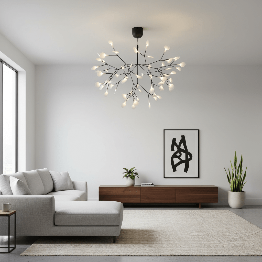 Modern Black Metal Branch Chandelier – Firefly LED