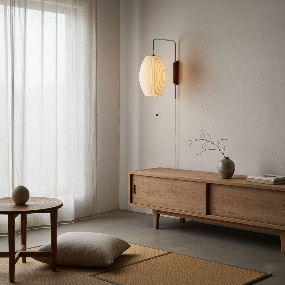 Mid-Century Walnut Bubble Sconce – Swivel Plug-In